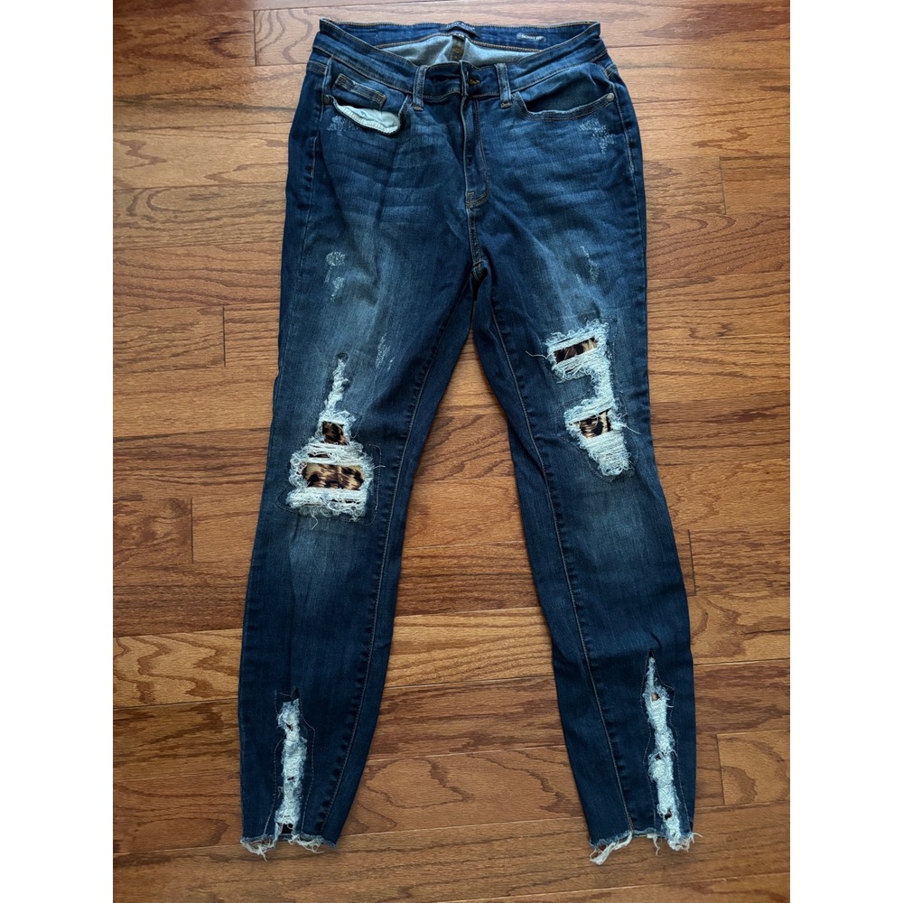 Judy Blue Distressed Skinny Fit Jeans with Cheetah‎ Prink Knees Size 9/29